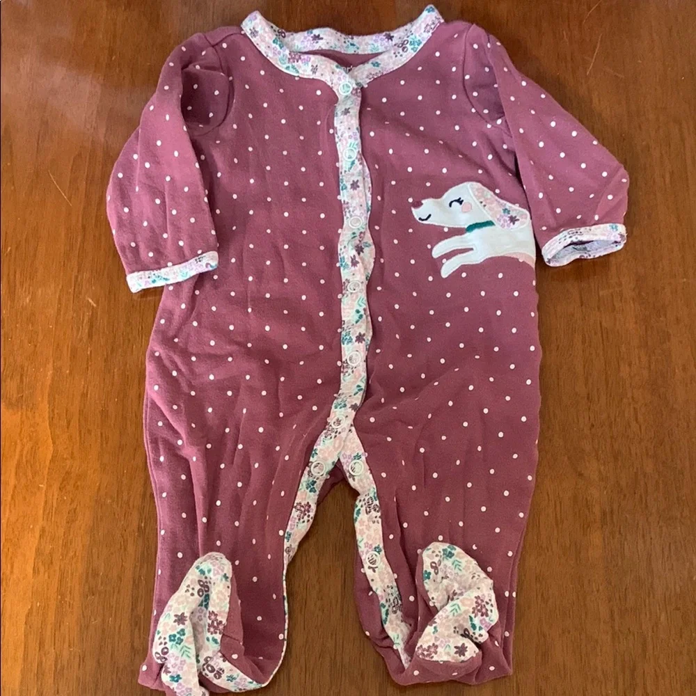 🍊5/$25 Carters Purple and White Footies One Piece size 6m - Picture 2 of 6